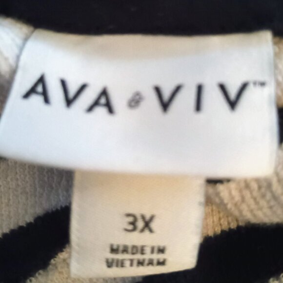 EUC: AVA & VIV Sze. 3X Black & White Striped Hooded Terry Cloth Tunic Top - Picture 3 of 3